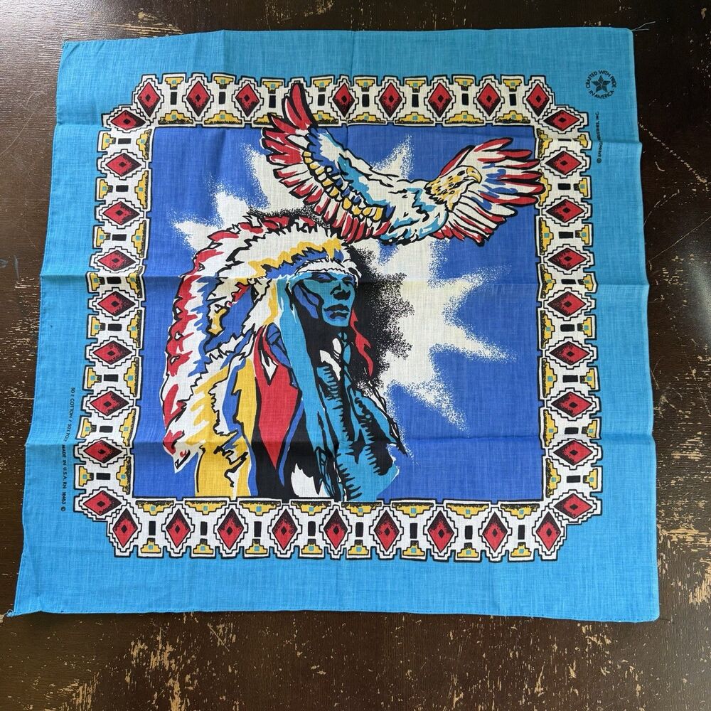 Vintage Southwestern Native American Bandana 22x22 Made In USA Handkerchief